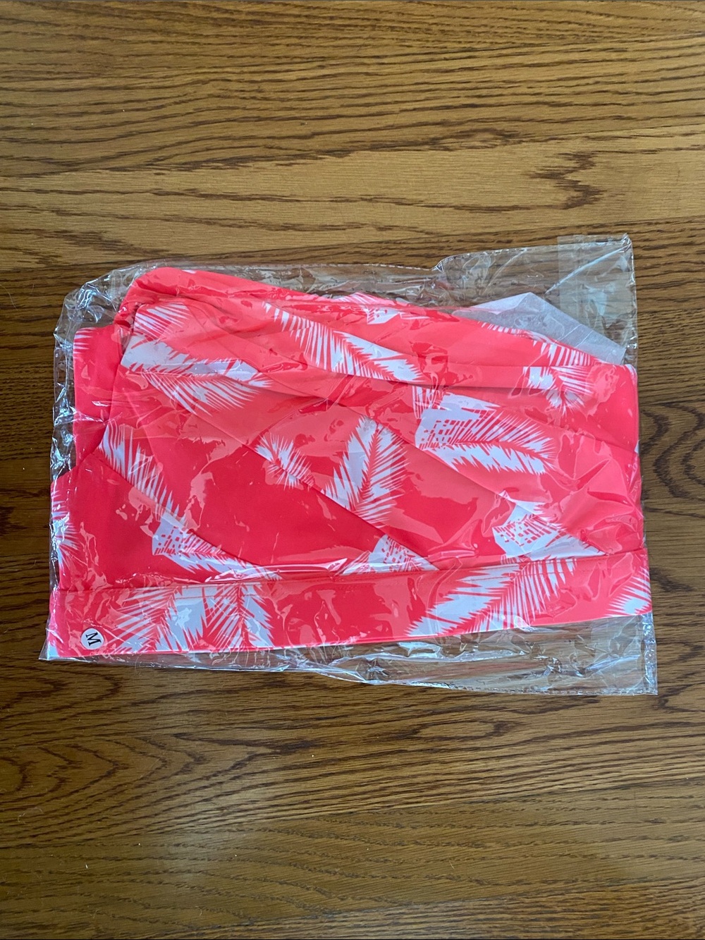 KIAVA Women’s Asymmetrical Swim top- Coral & White Palm Print